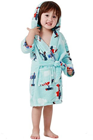Taigood Ragazza Accappatoio Bambini con Cappuccio Accappatoi Bambino Morbido Pigiami degli Indumenti da Notte Blu Aereo