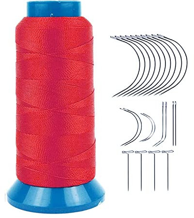 Overlockgarn 1500 Yards Nähgarn + 12 Stück 9 cm C Nadeln/gebogenes Haar Nadeln zum Nähen (rot）