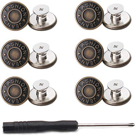 GIYOMI 20 mm Jeansknöpfe -Set mit Metallsockel, 12 Sets nagellose abnehmbare Metallknöpfe Combo Gewindenieten und Schraubendreher (2 cm)