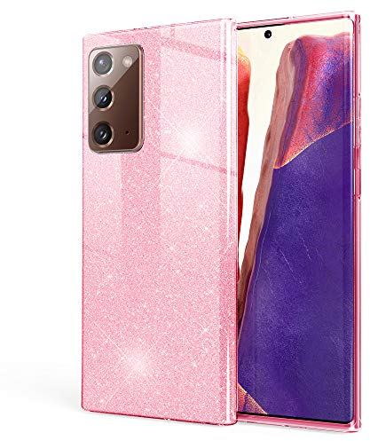 NALIA Glitzer Handyhülle kompatibel mit Samsung Galaxy Note 20 Hülle, Bling Silikon Cover Case Glänzend Glitter Bumper Etui, Telefon Strass Diamant Backcover Handy-Tasche Schutzhülle, Farbe:Pink