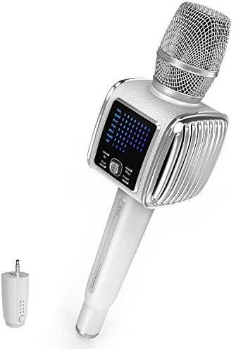 TOSING G6 Drahtloses Bluetooth Karaoke Mikrofon, tragbares 4-in-1-Hand-Karaoke-Mikrofon Neujahrsgeschenk Home Party Geburtstagslautsprecher für Android/PC und alle Smartphones (weiß)