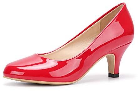 Phorecys Women's Round Toe Kitten Heels Dress Court Shoes Work Comfort Pumps Patent Red US 12-UK 9.5
