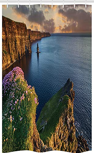 ABAKUHAUS Landschaft Schmaler Duschvorhang, Irland County Clare Art, Badezimmer Deko Set aus Stoff mit Haken, 120 x 180 cm, Mehrfarbig