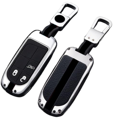 OTMIK Auto-Flip-Schlüsseletui aus Zinklegierung Abdeckung Schlüsselanhänger passend für Jeep Renegade Compass Grand Cherokee Chrysler 300C Wrangler Dodge FIAT Freemont (Silber, 3 Tasten)