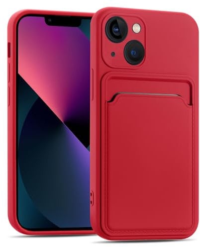 CoolGadget Card Case für iPhone 13 Mini, TPU Schutzhülle mit Kartenfach und erhöhtem Kantenschutz, Rot