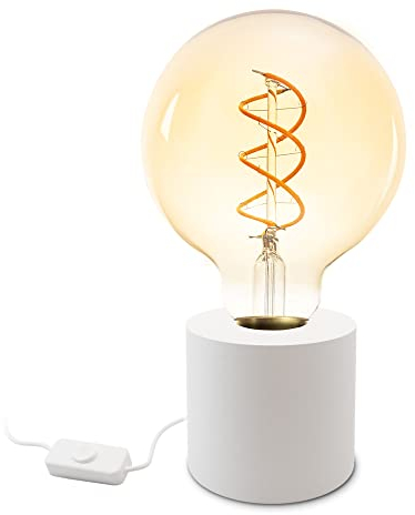 SSC-LUXon NAMBI Tischleuchte Retro weiß inkl. Filament E27 LED Glühbirne warmweiß - Design Nachttischleuchte mit Kabelschalter
