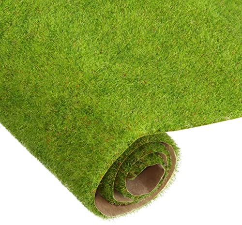 sourcing map Lot de 4 tapis de gazon artificiel - 8 x 25 cm - Jaune et vert - Imitation gazon réaliste pour décoration de jardin