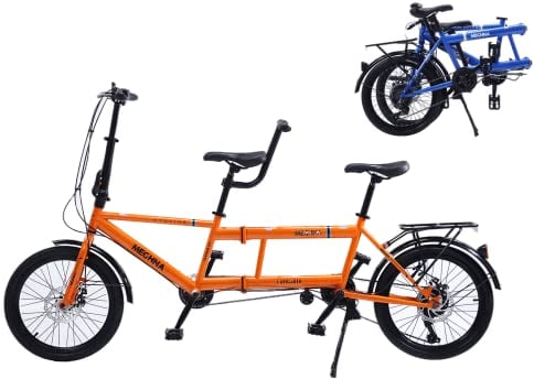 YXWJ Klassisches Tandem -Fahrrad - Stadt Tandem Faltbares Adult Beach Cruiser Bike Verstellbarer 7 Geschwindigkeiten, Familie 3-Sitzer, Orange