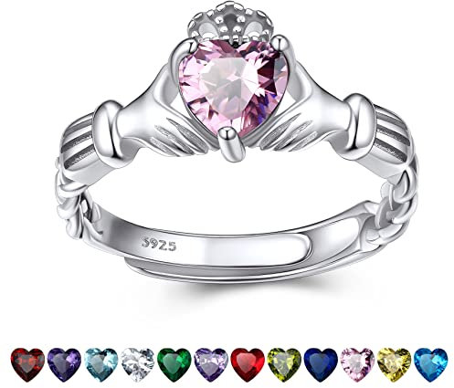 Bestyle Infinity Love Celtic Claddagh Rings for Women October Pink Tourmaline Gemstone Celtic Claddagh Rings with Sparkling CUbic Zirconia, Brilliant Love Heart Diamond Halo Rings