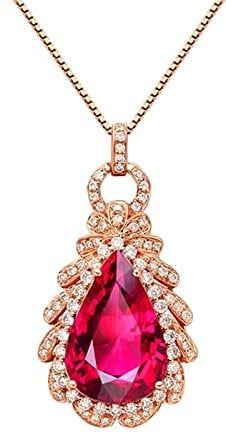 Lieson Women Necklace Chain, 18K Rose Gold Necklace Chain for Women 3.28ct Red Tourmaline Teardrop Necklace Rose Gold