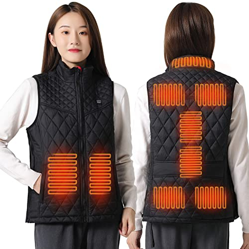 Heizweste Damen, Wärmeweste Elektrisch, Heizjacke Usb, Weste Mit Heizung, Warme Weste Beheizt, Heated Vest Einstellbar Temperatur Für Outdoor Skifahren Wandern Jagd Motorrad Camping (Schwarz, S)