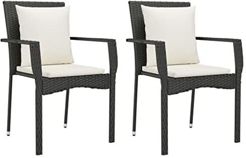 vidaXL 2X Gartenstuhl mit Kissen Gartenstühle Terrassenstuhl Essstuhl Balkonstuhl Stuhl Stühle Rattanstuhl Set Gartenmöbel Garten Poly Rattan Schwarz
