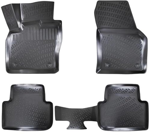 Rizline Passgenau 3D Fussmatten Auto Kompatibel mit Volkswagen Tiguan Allspace 2017-2023 Auto Zubehör 1. Und 2. Reihe Gummimatten Autos TPE Allwetter Geruchlos rutschfest Vorne und Hinten Schwartz