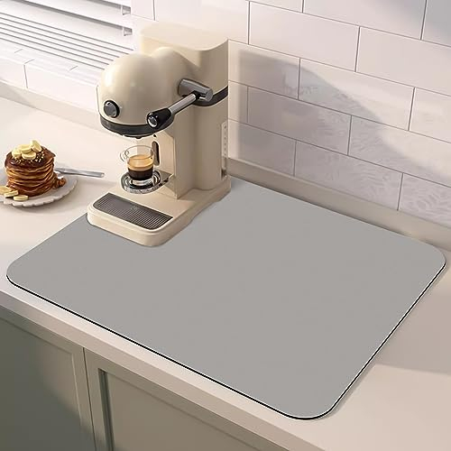 Kaffeemaschine Saugfähige Abtropfmatte,Anti-Rutsch Schnelltrocknendes Geschirr Abtropfmatten, Wasserdicht Verdickung Trockenmatte für Kaffeemaschine, Küche, Badezimmer, Spüle, 40 x 50CM (Hellgrau)