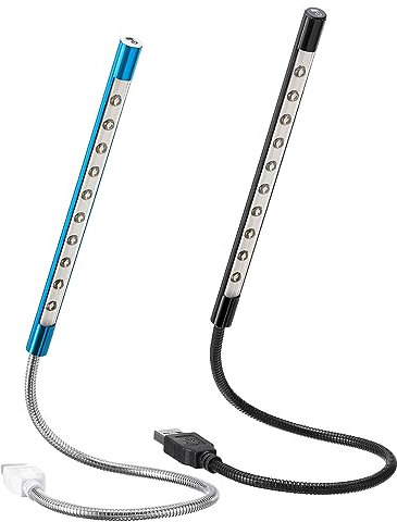PATIKIL Keyboard Light Laptop Lamp USB LED Lights, 2Pcs 10 Lamp Beads LED Light Touch Control Flexible Stick Long Geeseneck Lamp, Black/Blue