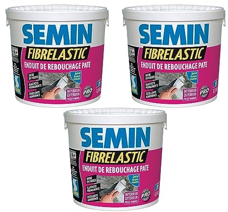 Enduit de Rebouchage Fibrelastic Semin, Fissures Vivantes, 1,5 kg, Lot de 3