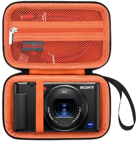 Elonbo Carrying Case for Sony ZV-1 / ZV-1F / ZV-1 II Digital Camera, 4K Video Streaming Camera Hard Travel Storage Cover Bag Organizer Holder,Mesh Pocket fits Battery Charger Memory Card.Black+Orange