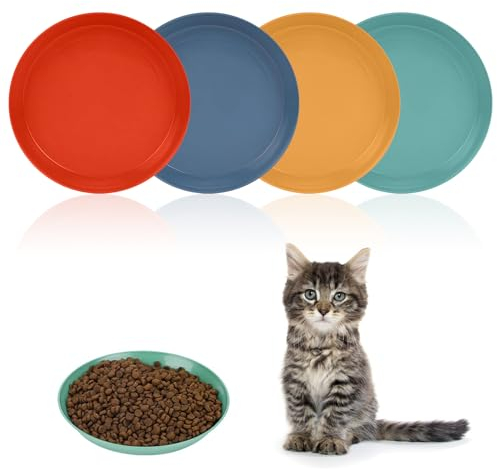 Lot de 4 gamelles plates pour chat - Gamelle large et plate pour chatons et chats à pattes courtes