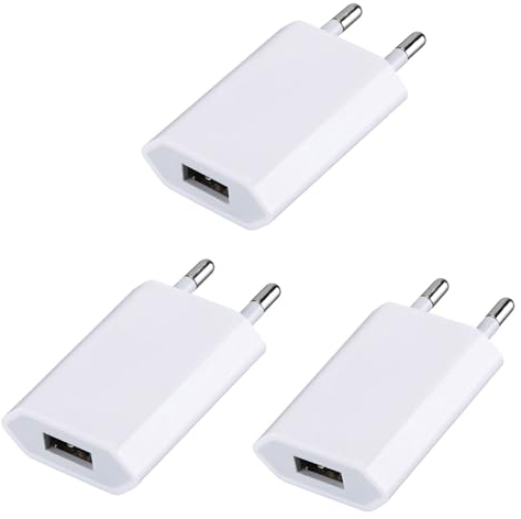 3 Piezas Cargador USB 5V/1A Enchufe de Carga Adaptador Pared para Auriculares/Teléfonos móviles/Relojes Inteligentes/Juguetes/lectores electrónicos