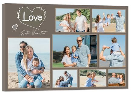 ZXHYWYM Benutzerdefiniertes Fotocollage Poster personalisierte Leinwandbilder mit Text für ein Liebespaar individuelle Wanddekoration bedruckte Leinwand Collage mit Rahmen (B6 (20.00 x 30.00 cms))