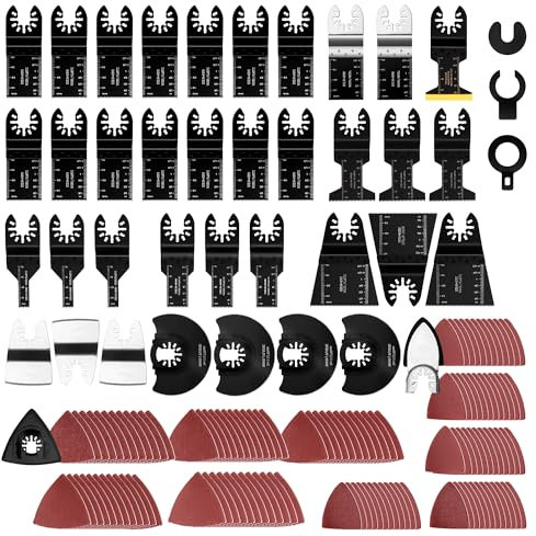 PETOX 159 PCS Oscillating Saw Blades with Sandpaper, Universal Titanium Multitool Blades for Wood/Plastics/Metal, Quick Release Multi Tool Kits Compatible with Dewalt, Ridgid, Ryobi, Rockwell