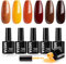 MEFA Autumn Gel Nail Polish Set - 6 Colors Glitter Orange Brown Red for Salon Home DIY