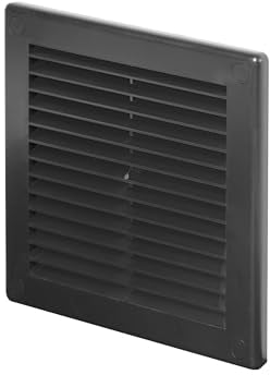 Awenta Cubierta de rejilla de ventilación de plástico de 150 x 150 mm, color negro con red de mosquitos, cubiertas de agujeros de tornillo para un mejor aspecto