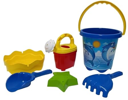 Secchiello e Paletta Bambini - Set Mare Con Rastrello, Innaffiatoio, Formina, Setaccio - Giochi Spiaggia e Sabbia per Bambini - Colori Assortiti