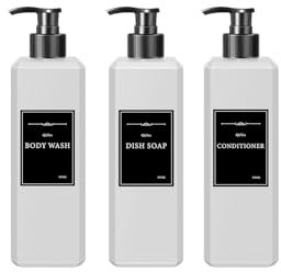 QlyYea Duschgel Spender, 3 Stück 500ml Shampoo Flaschen zum Befüllen, Seifenspender Kunststoff Mit Aufklebern für Küche und Badezimmer, Weiß Matt