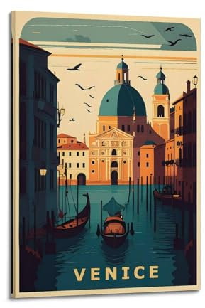 GLJXFP Vintage-Reiseposter, Venedig, Italien, Poster, dekoratives Gemälde, Leinwand, Wandposter und Kunstdruck, moderne Familienschlafzimmer-Dekoration, Poster, 60 x 90 cm