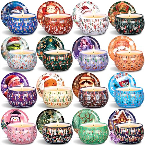 JEDWKFA 16 Stück Duftkerzen Geschenkset, Kerzen Set, Duftkerze Weihnachten, Natürliches Sojawachs, zum Stressabbau, Adventskalender Duftkerzen, Weihnachtsgeschenke für Frauen