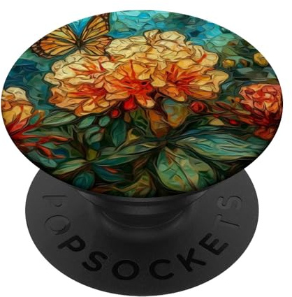 Van Gogh Style Floral Painted Rhododendron Flower Butterfly PopSockets Swappable PopGrip
