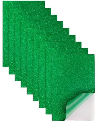 Jtnohx Glitter Foam Sheets with Self Adhesive, Sticky Eva Foam Sheets for Crafts, Adhesive Eva Board, 9 Pcs 17.78×28.7cm Glitter Square Material for Art Projects(Green Colour)