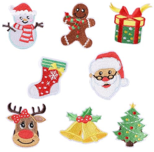 Christmas Embroidered Iron on Patches DIY Accessories, Assorted Santa Claus/Snowman/Stocking/Gift Decorative Patches for Christmas Costume Decoration, 16 Pieces Package