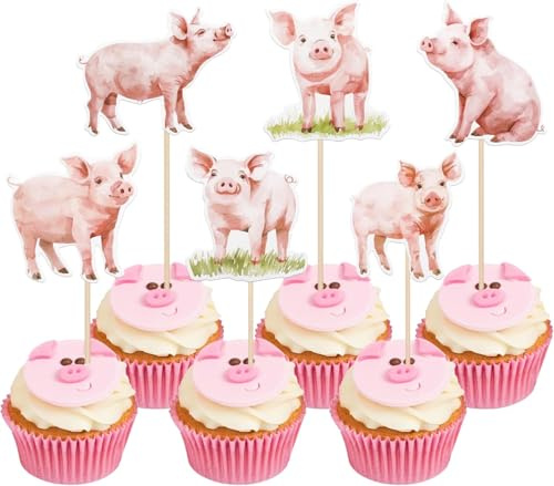 36 Stück Schwein Tortendeko Geflügel Kuchen Deko Schwein Cupcake Toppers für Geflügel Thema Baby Dusche Kinder Geburtstag Party Kuchen Dekorationen