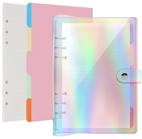 FYY A5 Ringbuchhülle,A 5 Soft PVC Notizbuch,A5 Ringbuch 6 Runde Ringmappe,nachfüllbar,Binder Tagebuch mit A 5-Füllpapier und 5 Index Register,idee für Büro Schule,A 5 Lose Blätter Durchsichtig