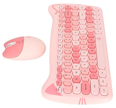 Cute Cat Shape Wireless Keyboard and Mouse Combo Low Power Technology for Gaming Desktop Laptop Conference Tablets (Pink mixed color)