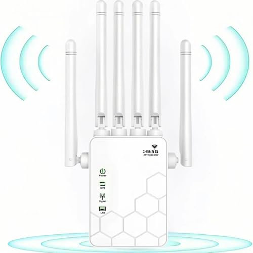 Repetidor WiFi, expandedor WiFi de Doble frecuencia de 1200mps 5ghz y 2,4ghz, Modo repetidor/Router/Ap, Amplificador de señal WiFi con 6 Antenas potentes, Adecuado para Uso doméstico/de Oficina