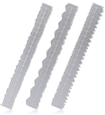 JJUNW 3 Stück Lineal mit Unregelmäßigen Kanten, 21,7cm Metall Bastellineal, Papier Reiß Lineal mit Gezackter Kante Messlineale zum Prägen Kartenherstellung Stanzformen Basteln