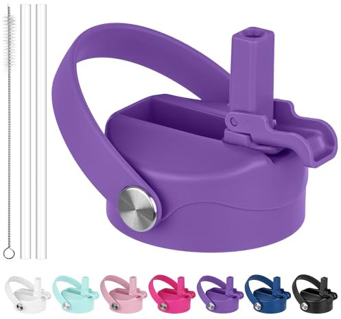 Diumepo Straw Lid for Hydroflask Wide Mouth Water Bottles, Dust Cover Lid with Straw for Hydro Flask & Takeya 12/16/18/20/32/40 oz Sports Water Bottle, Straws Cap Top Accessories (Purple)