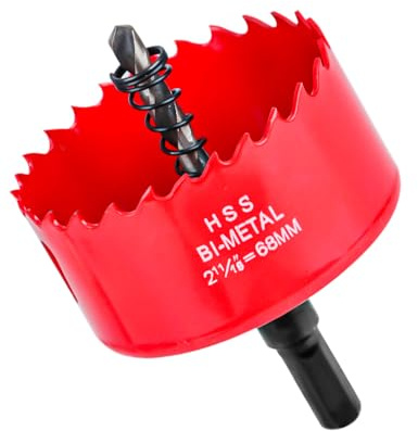 Lochsäge 68 mm, Lochkreissäge, Bi-Metall-Lochsäge, 1 Bohrer, 1 Mechanische Feder, Dosenbohrer für Hohlwanddosen, Hole saw für Holz, Rigips, Trockenbau, Kunststoffe, PVC-Platte