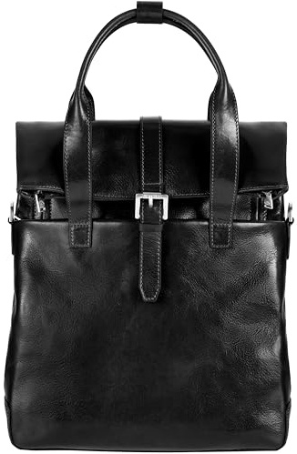 Time Resistance Lederrucksack - Business- und Freizeitrucksack - Echtes Leder - Italienische handgefertigte Tasche (Schwarz)