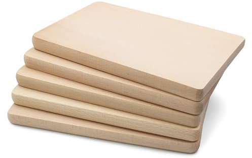 VmG-Store Lot de 5 planches à petit-déjeuner en bois de hêtre brut - 18 x 11 cm - Planche à découper carrée en bois de hêtre massif - Planche à pain en bois naturel (5, petit)