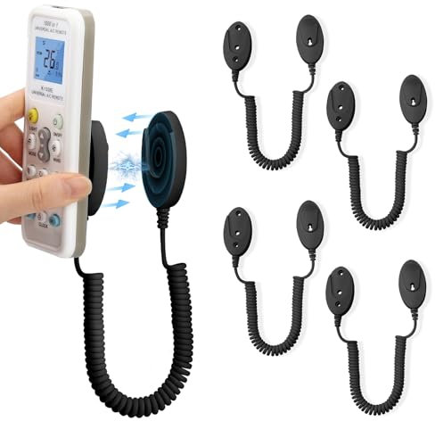 4-Pack Supports Magnétiques pour Télécommandes avec Cordons à Ressort - Fixation Murale Adhésive, Anti-Perte, Adsorption Rapide, Ressort Extensible pour Une Sécurité Optimal. (Noir 70 Pouces, Pack 4)