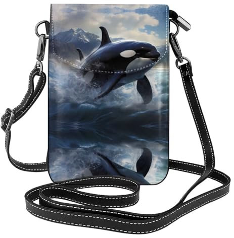WZYWHJ Orca Killer Whale Prints Leder-Crossbody-Tasche mit Klappe, vielseitiges Geschenk für Frauen, Wandern, Camping, Einkaufen und Reisen, Schwarz, Einheitsgröße