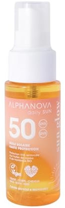 ALPHANOVA DAILY SUN - Huile Solaire SPF50 SUN GLOW - Pocket week end - Naturel - écoresponsable - 50ml