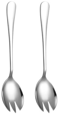 2 Pcs Stainless Steel Spork Set - 20cm Silver sporks Stainless Steel - Mirror Polished Metal Spork Forks for Daily use (Silver)