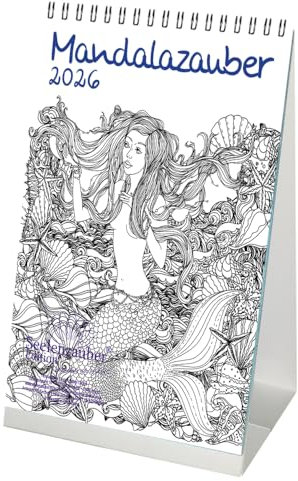 DIY Mandalazauber Ausmalkalender DIN A5 Tischkalender für 2026 Mandala Zeichnen Malen - Set: 1x Kalender, 1x Weihnachtsanhänger (insgesamt 2 Teile)