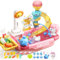 Cute stone - Fregadero de juego con agua corriente, fregadero con grifo eléctrico, juego de pesca, accesorios de cocina, pista de juego acuático, lavavajillas y mesa de agua al aire libre para niñas