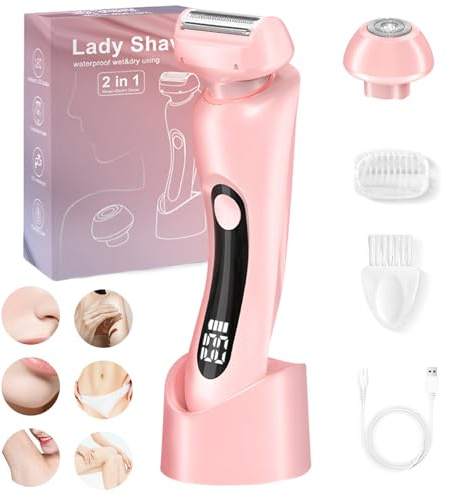 Intimrasierer für Frauen, 2-in-1 Dual Head Elektrischer Rasierer Damen Intimbereich Pro, IPX7 Wasserdichter Bikini Trimmer, Gesichtshaarentferner für Frauen, für Gesicht, Beine, Arme und Achselbein